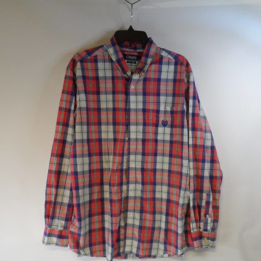 Chaps Shirt Men XL Red/White Plaid Cotton Long Sleeve Button-Down Classic Formal